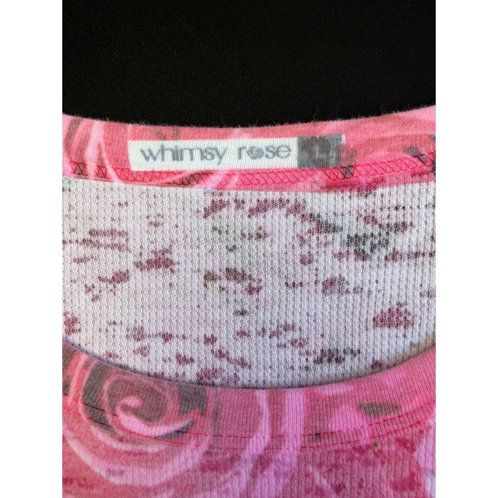 Whimsy Rose Pink Floral Knit Top Waffle Large Botanical Long Sleeve Cottagecore - Picture 9 of 13